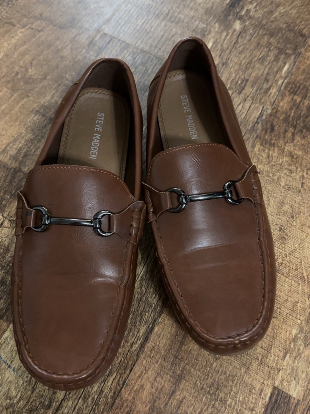 Steve Madden Brown Leather Bit-Trim Slip-On Loafers